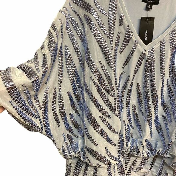 Alfani Sky Blue Velvet Sequins Batwing Top - Picture 3 of 6